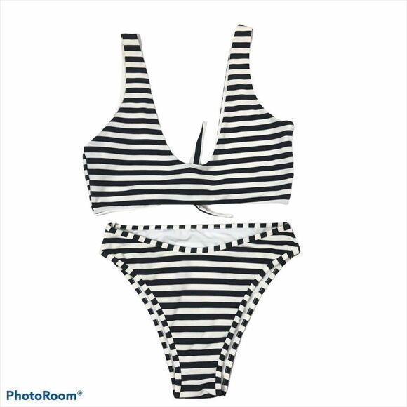 Unbranded Grey and White Striped Bikini Medium - Picture 1 of 11